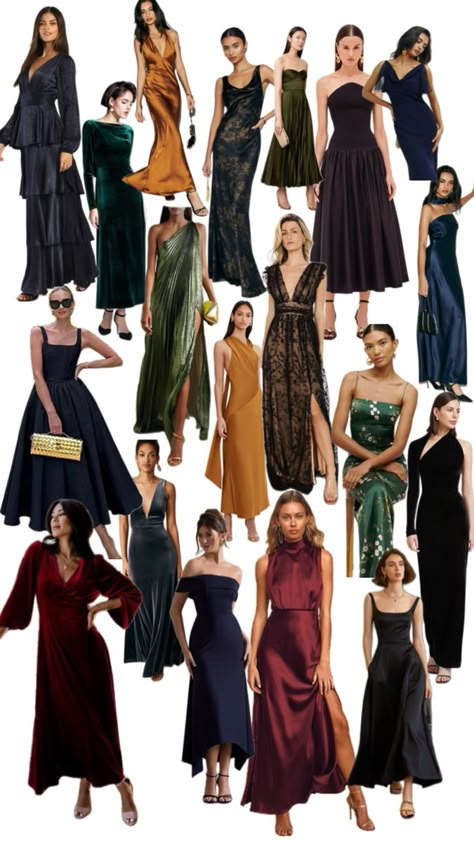 Dark Green Outfits, Dress Code Formal, Black Tie Wedding Attire, Autumn Wedding Guest, Autumn Wedding Decor, Wedding Colour Theme, Black Tie Outfits, Wedding Guest Inspiration, Deep Autumn Color Palette