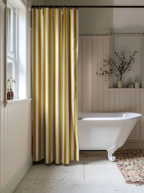 Shower Curtain Pickle White Striped Bath Curtain Bathroom Decor Waterproof Curtain for Shower Bathroom Curtain Stripes Mustard Stripe - Etsy Shower Curtain Fabric, Bathtub Shower Curtain Ideas, Bathroom Vibes, Yellow Shower Curtain, Striped Shower Curtain, Modern Shower Curtain, Vintage Shower Curtain, Yellow Shower Curtains, Cute Shower Curtains