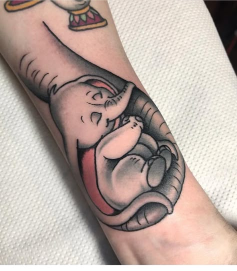 Disney Elephant Tattoo, Disney Mom And Son Tattoo, Baby Mine Tattoo, Cute Dumbo Tattoo, Dumbo And Mom Tattoo, Dumbo Tattoo Ideas, Dumbo And Mom, Disney Dumbo Tattoo, Flower Mandala Tattoo