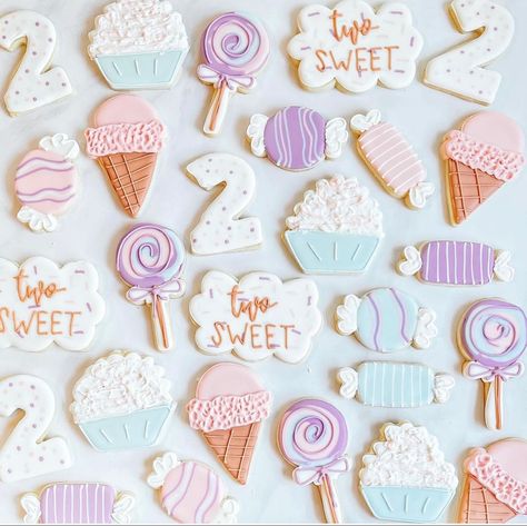 Candy Themed 2nd Birthday, Four Ever Sweet Birthday Cookies, Sweet Shoppe Birthday Party Decorations, 4 Ever Sweet Birthday Cookies, Candy Land Theme Cookies, 2 Sweet Cookies Decorated, 2 Sweet Birthday Theme Cookies, Sweet 3 Birthday Party, Two Sweet Cupcake Birthday Party