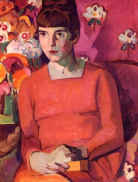 Anne Estelle Rice | 'Portrait of Katherine Mansfield' (1918). Oil on canvas. Katherine Mansfield, People Reading, Woman In Red, Painting People, Great Paintings, Art Et Illustration, Paintings I Love, Woman Painting, Figure Painting