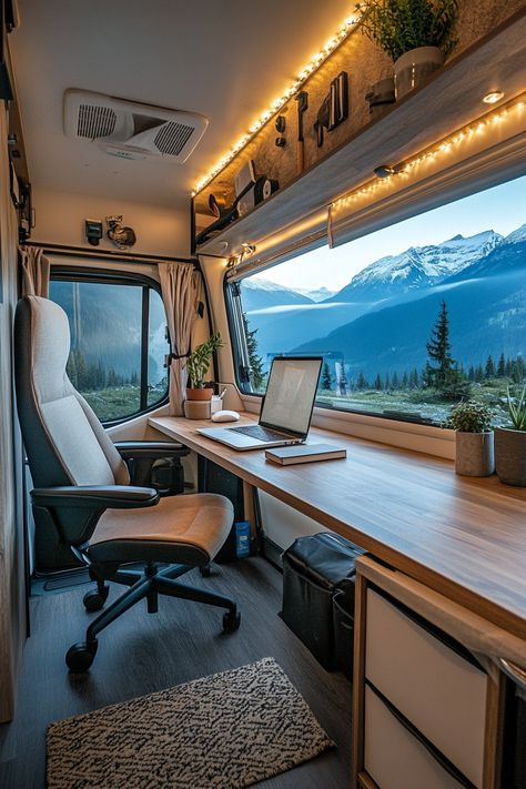 46 Remote Work RV Setup Strategies  Embrace the freedom of the open road while staying productive with our expert guide to 46 remote work RV setup strategies. Say goodbye to office spaces and hello to stunning landscapes, without sacrificing your work efficiency. Are you prepared to revolutionize your working and living situation? Swap four walls for…  Read more: https://tastyinteriors.com/46-remote-work-rv-setup-strategies/ Office In Camper, Trailer Office, Van Setup, Office Van, Crossover Vehicles, Van Office, Staying Productive, Motorhome Interior, Diy Photo Booth Props