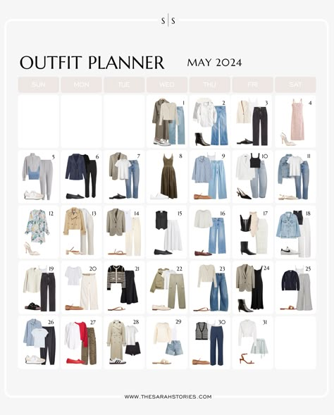 Explore May's outfit planner for a mix of casual vibes and standout trends - from leopard pants to pops of red, tailored pieces, woven flats, and oversized blazers. Travel Outfit Planner, Snow Ootd, Capsule Travel Wardrobe, Quiet Luxury Style, Planning Outfits, January Outfits, Nice Outfit Ideas, Woven Flats, Daily Uniform