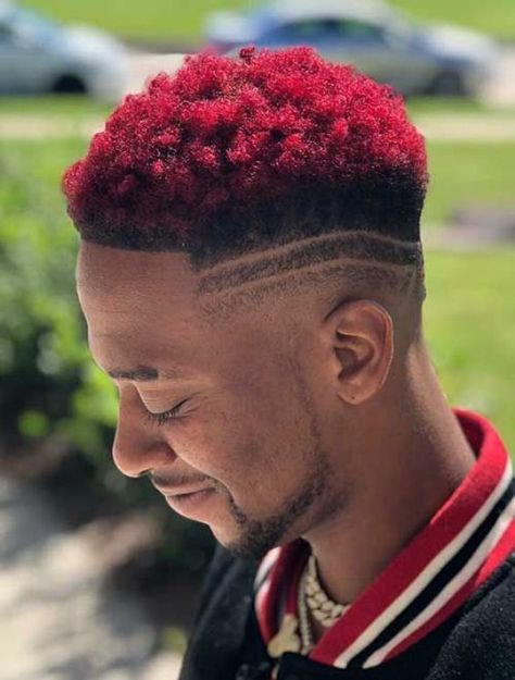 Spring hair color trends Red Hair Dye Men, Black Men Hair Colour, Dye Hairstyles, Black Man Haircut Fade, Faded Hair Color, Haircuts Color, Dramatic Hair Colors, Boys Colored Hair, Man Haircut