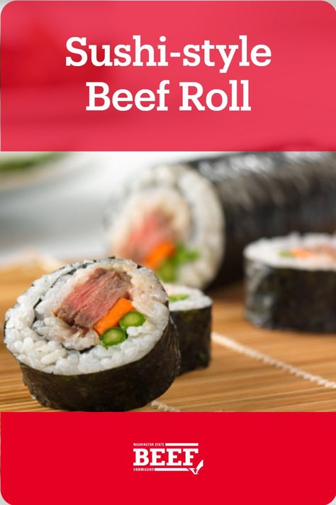 Steak Sushi Roll, Asian Condiments, Sushi Diy, Steak Sushi, Beef Sushi, Sushi Fillings, Sushi Wrap, Sushi Style, Maki Roll