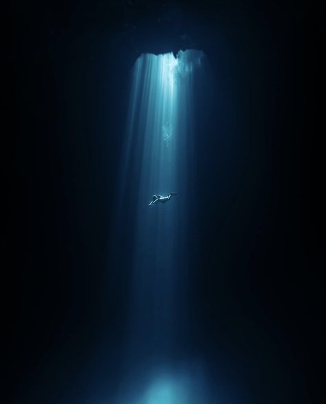 Deep Sea Pictures, Our Lives Under The Sea Aesthetic, Aquaphobia Aesthetic, Underwater Looking Up, Thallasophobia Pictures, Thalassophobia Pictures, Man Vs Nature Art, Thalassophobia Aesthetic, Falling Underwater