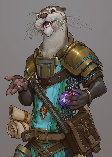 Otterfolk Art, Animal Folk Dnd, Dnd Otterfolk, Otter Dnd Character, Otter Anthro, Dnd Animal Characters, Badger Warrior, Otter Character Design, Gnoll Character Art