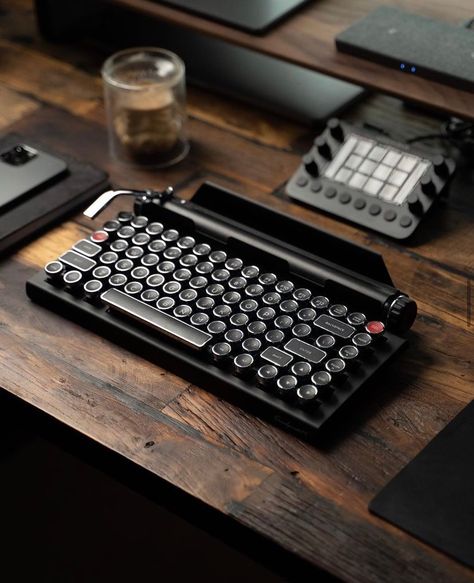 design dunker on Instagram: “DUNKED - This bluetooth mechanical typewriter keyboard takes centre stage in this cabin fever set up! DESIGNER - @qwerkywriter PHOTO/ SET…” Bluetooth Typewriter Keyboard, Typewriter Keyboard For Computer, Mechanical Keyboard Aesthetic, Keyboard Typewriter, Keyboard Aesthetic, Aesthetic Keyboard, Custom Keyboards, Typewriter Keyboard, Unique Keyboards