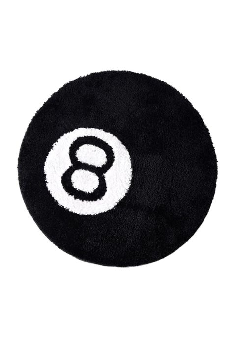 An 8 ball rug can add a cute, unique, and fun touch to your room. It's a conversation starter! Room Decor Alt, 8 Ball Carpet, Dorm Tv, 8 Ball Rug, Pool 8 Ball, Alt Room Decor, Alt Room, Grunge Room Ideas, Room Wishlist