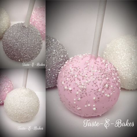 Pink And Silver Cake Pops, Quinceanera Treats, Pink And Silver Sweet 16, White Cakepops, Cake Quinceanera, Cake Designing, Glitter Cake Pops, Birthday Desert, Pops Recipes