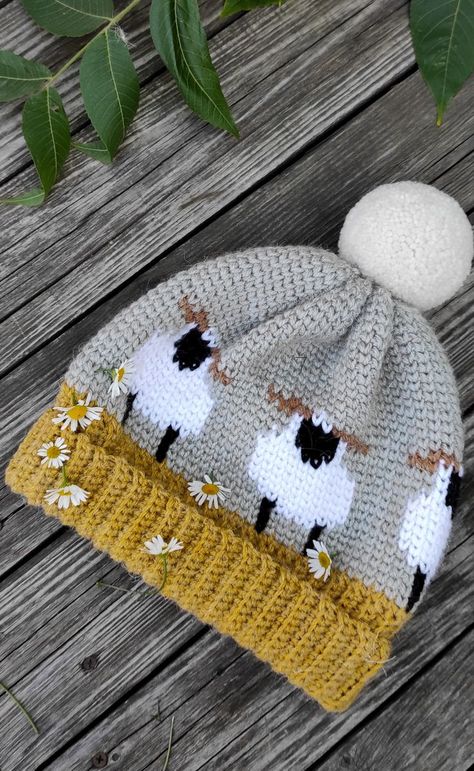 Sheep hat crochet pattern, tapestry crochet. sheeps Knit Sheep Hat, Crochet Sheep Hat, Fair Isle Crochet Pattern, Crocheted Baby Hats, Crochet Ribbing, Sheep Hat, Infant Crochet, Sheep Crochet, Crochet Baby Cap