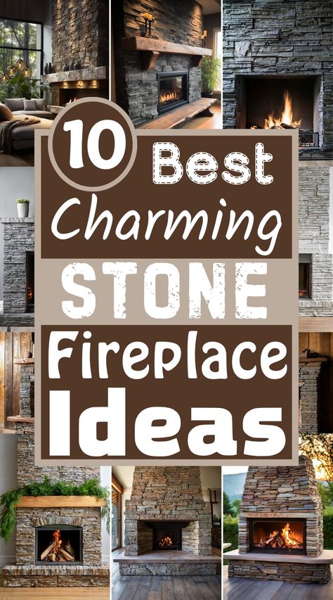 10 Best & Stylizing Stone Fireplace Ideas - The Newlywed Fireplace Makeover Stone Modern, Mantle For Stone Fireplace, Indoor Stone Fireplace Ideas, Stone Mantle Ideas, Stone Wall Fireplace Makeover, Stone Fireplace Mantle Ideas, Rustic Stone Fireplace Ideas, Stone Fireplace Wall Ideas, Indoor Stone Fireplace