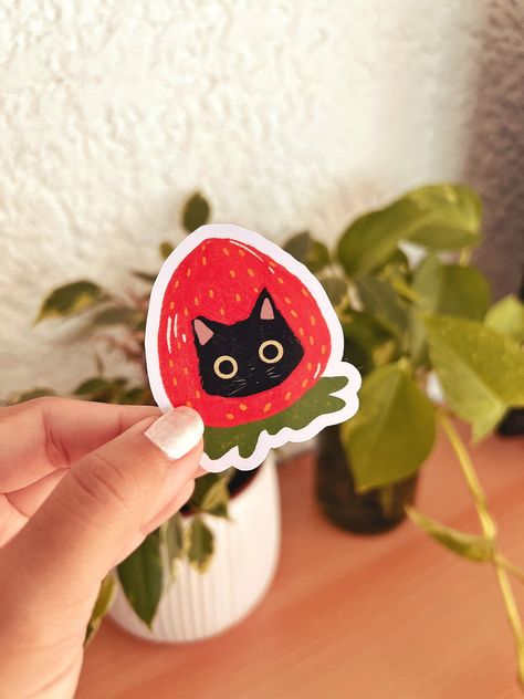 Salem the Cat, Cute cottage core sticker, jou Cute Diy Sticker Ideas, Hand Made Stickers, Stickers On Sketchbook, Water Bottle Stickers Aesthetic, Stickers For Sketchbook, Stickers On Water Bottles, Cute Art Gifts, Sticker Photoshoot, Sticker Art Ideas