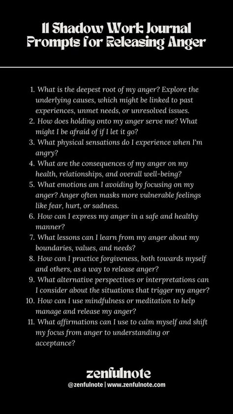 Releasing anger through shadow work involves understanding the root causes of your anger, acknowledging it, and then finding healthy ways to let it go. This process can lead to healing and transformation, helping you respond to future triggers with greater awareness and emotional intelligence. Releasing Anger, Shadow Work Journal Prompts, Work Journal Prompts, How To Release Anger, Shadow Work Journal, Healing Journaling, Daily Journal Prompts, Work Journal, Relationship Therapy