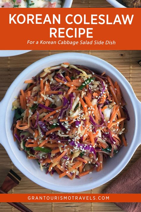 Korean Coleslaw Recipe, Korean Coleslaw, Korean Cabbage Salad, Asian Coleslaw Salad, Gluten Dairy Egg Free Recipes, Korean Cabbage, Meatballs And Cheese, Best Cabbage Recipe, Dairy Egg Free Recipes