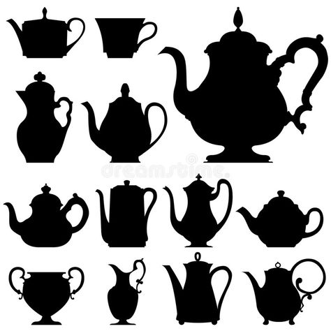 Tea and coffee pots in vector silhouette vector illustration Tea Pot Illustration, Alice In Wonderland Silhouette, Photography Tea, Alice Tea Party, Cosmetic Packaging Design, Vector Silhouette, Coffee Pots, Mad Hatter Tea, Tea And Coffee