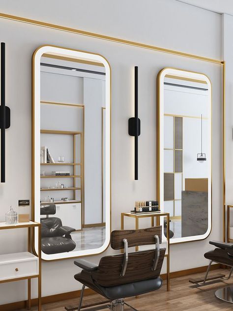 Makeup Station Salon, Hair Salon Mirrors, Hair Salon Mirror, Salon Styling Stations, Salon Mirrors, Steel Furniture Design, Table Makeup, Hair Salon Design, Beauty Salon Furniture