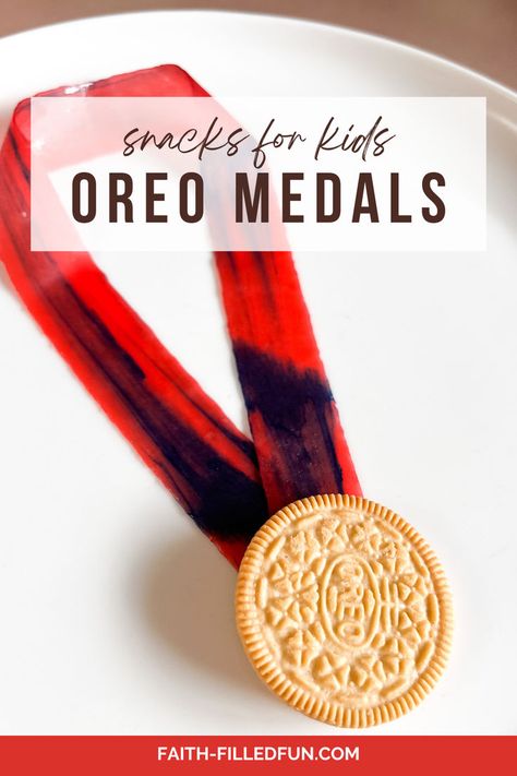 This week’s snack idea isn’t as much of a recipe as a fun way to present a sweet treat to your kids. These are quick, easy, and look just like a gold medal for the “gold medal dad" in your life for Father's Day, for the #1 athlete in your family, or perfect for any sports or olymics themed party! Bible Lesson For Kids, Snack Ideas For Kids, Loving Father, Themed Crafts, Gold Medal, Snack Ideas, Kids Sports, Sweet Treat, Oreo