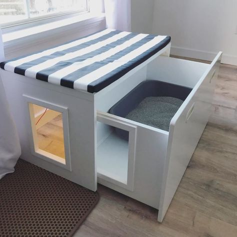 Outdoor Litter Box Enclosure, Ikea Hacks For Cats, Ikea Cat, Hiding Cat Litter Box, Katt Diy, Diy Litter Box, Hidden Litter Boxes, Diy Cat Litter Box Furniture, Katt Grejer