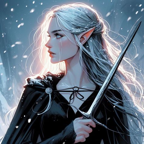 Elf Woman White Hair, Tiefling White Hair, Winter Eladrin Female Dnd, White Hair Elf Female Art, Silver Haired Elf, White Haired Elf Female, White Haired Elf, White Hair Elf, Winter Eladrin