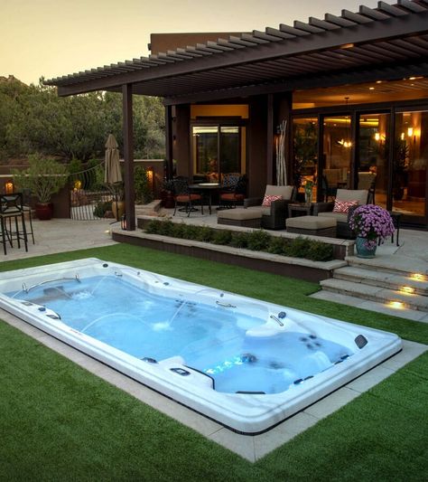 Pool Alternatives, Swim Spa Landscaping, Spa Landscaping, Backyard Spa, Hot Tub Swim Spa, Hot Tub Patio, Hot Tub Backyard, Small Pool Design, Backyard Renovations