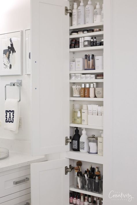 Between the Stud Beauty Product Bathroom Storage Clever Bathroom Storage, Diy Bathroom Storage Ideas, Bathroom Vanity Drawers, Product Storage, Recessed Medicine Cabinet, Diy Bathroom Storage, Vanity Drawers, Small Bathroom Storage, Vanity Storage