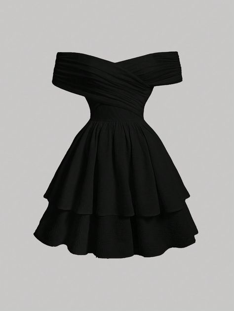 Tween Girls' Fashionable Casual Party Elegant Off-Shoulder Spaghetti Strap Princess Dress Black Elegant  Short Sleeve Knitted Fabric Plain A Line Medium Stretch  Tween Girls Clothing, size features are:Bust: ,Length: ,Sleeve Length: Short Dresses Off Shoulder, Short Formal Winter Dresses, Black Guest Dress, Elegant Dresses On Black Women, Black Dress For Dance, Cheap Homecoming Dresses Short, Cute Dresses With Sleeves, Dress Inspo Party, Dress Outfits Short