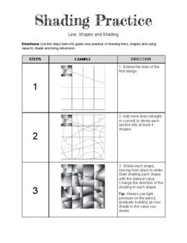 Simple and straightforward practice worksheet for value and shading. It provides step-by-step directions, accompanied by pictured examples for reference.I created this for my high school Art class students, but it can easily be used for middle school or college. Art Worksheets Elementary, Teaching Art High School, Crafts For High School Students, Art Projects For High School Ideas, Shading Worksheet, 6th Grade Art Lessons, Value Shading, Middle School Art Lessons, High School Art Worksheets