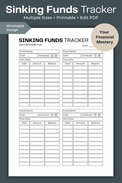 Take control of your financial goals with our Sinking Funds Tracker, the ultimate tool for managing and tracking your sinking funds. Whether you call it a savings tracker, sinking funds planner, or financial goals organizer, this resource helps you allocate funds for specific purposes like vacations, emergencies, or major purchases. Stay on track, build financial security, and achieve your goals. Say goodbye to financial stress and hello to a well-funded future. Sinking Fund Tracker, Sinking Funds Tracker, Envelope Challenge, Vacation Fund, Saving Strategies, Saving Hacks, Financial Plan, Budget Ideas, Financial Security