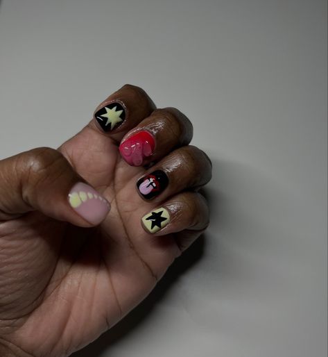 Short Creative Nails, Masculine Acrylic Nails, Short Masc Nail Designs, Masculine Nails Designs, Gel Nails Short Design, Stud Nails Designs, Thanksgiving Short Nails, Stussy Nails, Short Funky Nail Designs