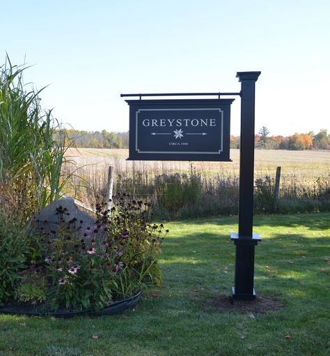 Estate Signage! Our estate signs/business signs/farm signs are all custom made. Imagine YOUR property name on one of these beautifully crafted signs! NOTE: Sign timber post and powder coated steel hanging bracket are not included in this listing and can be found by these links: https://www.etsy.com/ca/listing/1672818831/custom-timber-sign-post-custom-vintage https://www.etsy.com/ca/listing/1775129367/steel-hanging-sign-bracket-powder-coated Contact us and we will create a custom listing for you Outdoor Sign Ideas For Business, Farm Directional Sign, Farm Name Signs Entrance, Home Name Signs Outdoor, Unique Business Signs, Cottage Signs Outdoor, Estate Entrance Gates, Sign Posts Ideas, Diy Farm Sign