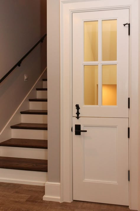 Door At Top Of Basement Stairs, Glass Door Basement Stairs, Dutch Door Basement Stairs, Dutch Door For Basement Stairs, Split Doors Dutch Interior, Internal Dutch Door, Basement Dutch Door, Door To Staircase, Dutch Pantry Door