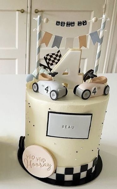 Retro Car Cake, Fast One Birthday Cake, Vintage Race Car Cake, Two Fast Birthday Cake, Vintage Car Cake, Race Car Birthday Cake, 2nd Birthday Cake Boy, Toddler Birthday Party Themes, Baby Birthday Party Theme