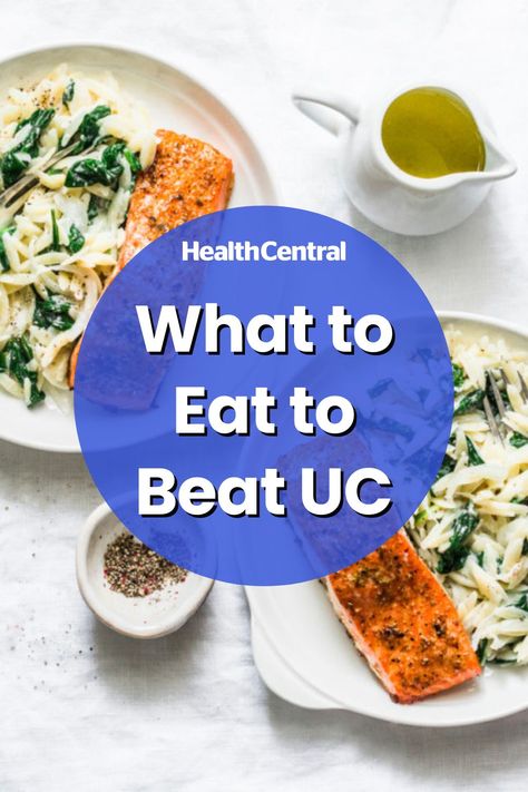 70% of people suffering from ulcerative colitis have tried elimination diets in an attempt to figure out how to ease the discomfort during flares. In fact, research suggests that the removal of certain foods from your daily repertoire, combined with the addition of beneficial ones, can play a big role in helping combat symptoms. Here’s what to eat to stay one step ahead of this painful disease. Uc Flare Up Diet, Ulcerative Diet Meals, Stomach Ulcers Diet Food, Foods For Ulcers, Uc Diet, Ulcer Diet, Curcumin Benefits, Healthy Stomach, Mediterranean Diet Recipes Dinners