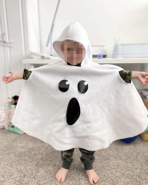 Toddler Ghost Costume Boy Diy, Kids Ghost Costume Boy Diy, Ghost Poncho Costume, Ghost Toddler Costume Boy, Homemade Ghost Costume For Kids, Toddler Ghost Costume Boy, Kids Ghost Costume Boy, Diy Kids Ghost Costume, Diy Toddler Ghost Costume