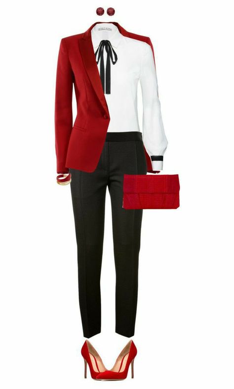 Black White Red Outfit Classy, Red Black White Outfit Ideas, Black And Red Work Outfit, Black And Red Formal Outfit, Black And White Formal Outfit For Ladies, Red Professional Outfit, Red And Black Outfits For Women Classy, Black And White Shoes Outfit, Red And White Dress Outfit