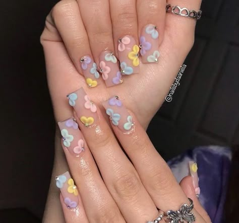 3d Nail Designs Flowers Short Nails, Short Square Pastel Nails, Short Nails Acrylic Spring, Easter Nails Square, Easter Nails Acrylic, Girls Nail Designs, Nail Designs For Short Nails, Designs For Short Nails, Easter Nail Designs