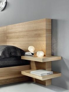 Oak double bed FLYER by Domus Arte Oak Double Bed, Beautiful Bed Designs, Bed Design Ideas, Living Room Arrangements, Rustic Floating Shelves, Beautiful Bed, Dekorasi Kamar Tidur, 아파트 인테리어, Bedroom Bed Design