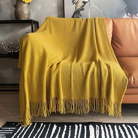 Amazon.com: LOMAO Knitted Throw Blanket with Tassels Bubble Textured Lightweight Throws for Couch Cover Home Decor (Mustard Yellow, 50x60): Home & Kitchen Khaki Bedding, Blanket With Tassels, Knitted Throw Blanket, Custom Made Curtains, Warm Throw Blanket, Knit Throw Blanket, Lightweight Blanket, Cashmere Color, Couch Cover