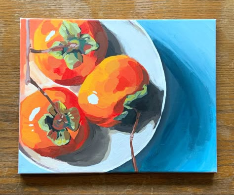 An acrylic painting done by me :) Persimmon Painting, Persimmon Art, Paint Sketches, Painting Impressionism, Daily Painting, Persimmon, Oil Pastel, Impressionism, Art Inspo