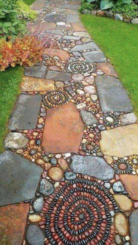 Mosaic Walkway, Pathway Ideas, Stone Garden Paths, Garden Walkway, Rock Garden Landscaping, Garden Types, Stone Path, Have Inspiration, Mosaic Garden