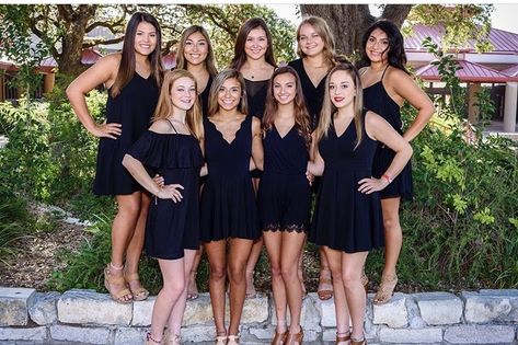 Black Dress Group Photoshoot, Black Dress Dance, Cheerleading Team Pictures, Dance Team Photography, Exec Photoshoot, Dance Team Photos, Shang Tsung, Group Photoshoot, Cheerleading Team