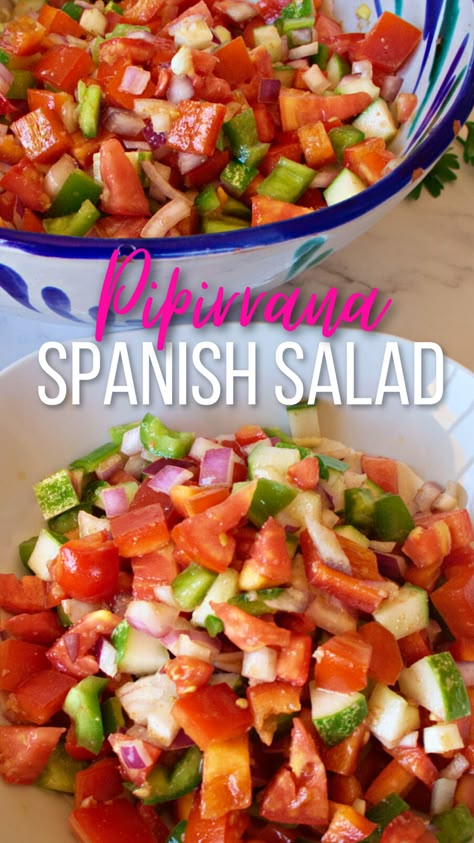 Salads With Peppers, Spanish Cucumber Salad, Peppers Salad Recipes, Salads From Spain, Keto Spanish Food, Spanish Salad Dressing, Spanish Tomato Salad, Spanish Salads Traditional, Spanish Salad Recipes