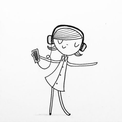 Headphones Doodle, Doodle Sketchbook, Doodle People, Cute Easy Doodles, Doodle Art Journals, Music Headphones, Outline Drawings, Pencil Art Drawings, Cute Easy Drawings