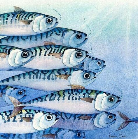 Sea Creatures Art, Fish Artwork, Fish Illustration, Fish Drawings, White Dog, Fish Painting, Fish Design, Coastal Art, Fish Art