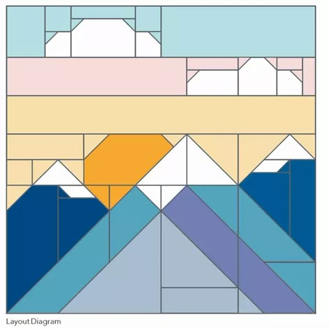 Mountain quilt layout diagram Mountain Quilt Block, Mountain Quilt Pattern, Mountain Quilt, Neutral Quilt, Quilt Blocks Easy, Fabric Panel Quilts, Landscape Art Quilts, Mountain Quilts, Christmas Quilt Patterns