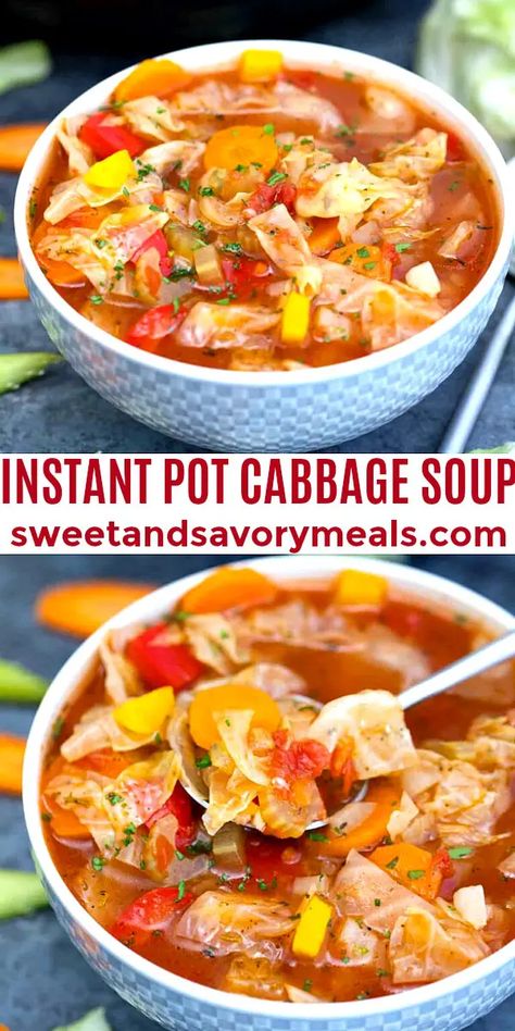 Cabbage Soup Vegetarian, Instant Pot Cabbage Soup, Instant Pot Cabbage, Soup Cabbage, Sweet And Sour Cabbage, Cabbage Soup Recipe, Soup Vegetarian, Cabbage Soup Diet, Savory Meals