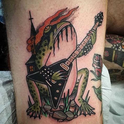 Frog Guitar, Tat Sleeve, Circus Tattoos, How To Tattoo, Simple Tats, Frog Tattoo, Ideas For Tattoos, Flame Tattoos, Explore Tattoo