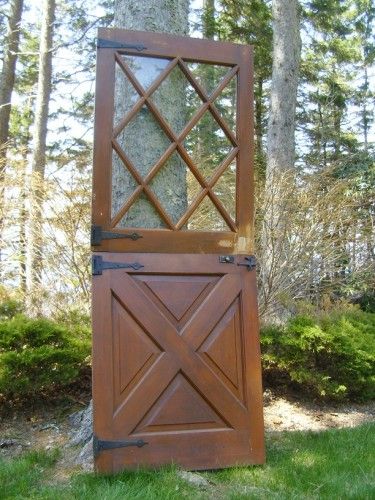 Architectural Antiquities - 240. Cross buck design dutch door set with strap hardware, 30" x 78", $595.00 Antique Dutch Door, Salon Farmhouse, Exterior Pocket Doors, Cabin Exteriors, Sea Architecture, Dutch Doors Exterior, Vintage Door Hardware, Dutch Doors, Home Door Design