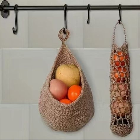 Jute Vegetable Wall Hanging Fruit Basket and Onion/Garlic Bag Crochet Garlic Bag, Crochet Onion Holder, Wall Hanging Fruit Basket, Hanging Fruit Basket, Onion Storage, Hanging Fruit Baskets, Spider Woman, Jute Bags, Fruit Basket